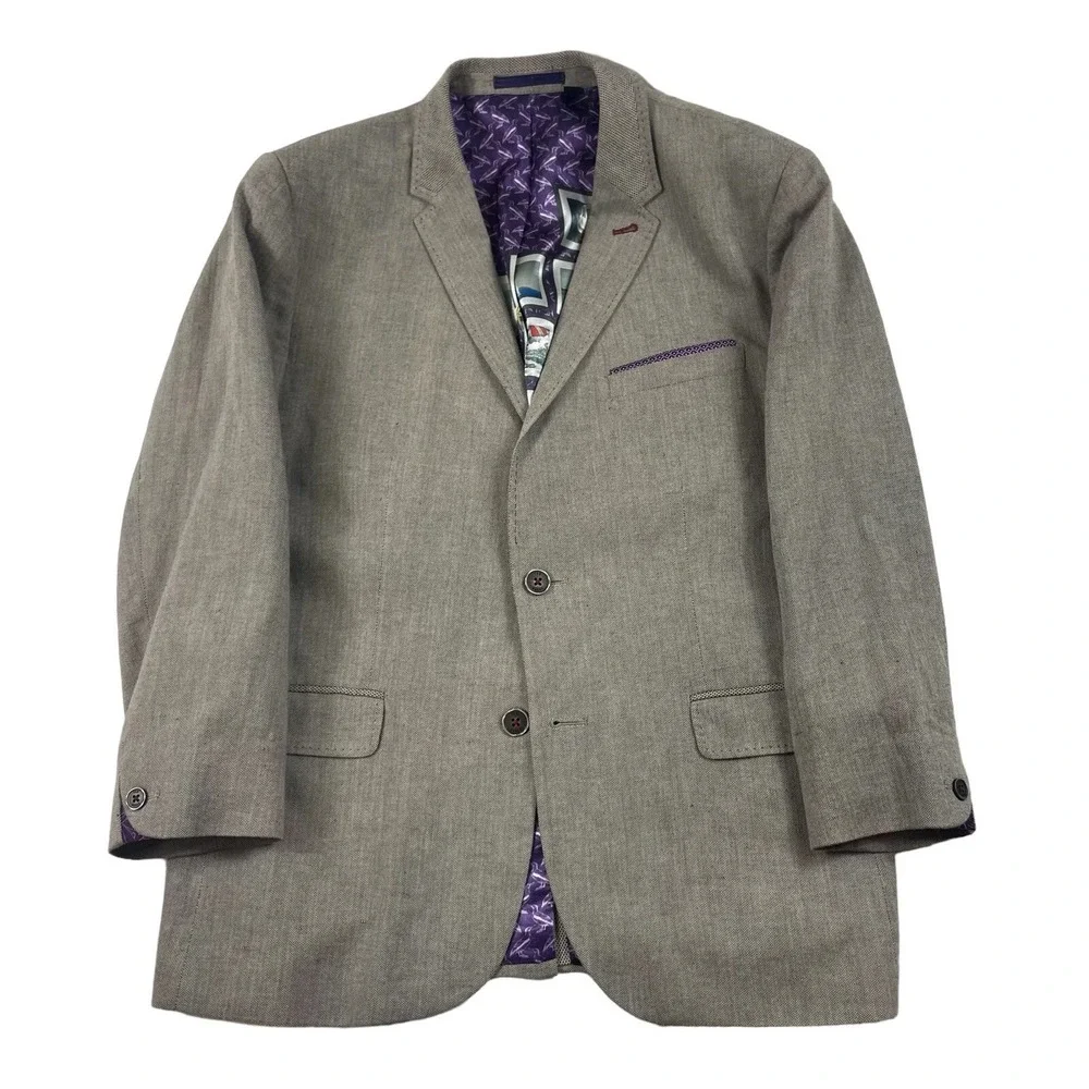 Ted Baker London Gray‎ Herringbone Cotton Mens Suit Size 5 Pant 34x27